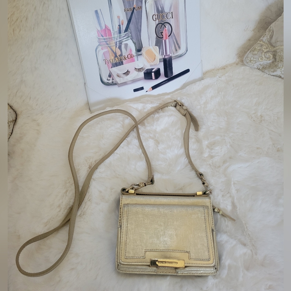 Vince Camuto Light Tan Crossbody Bag with Gold Accents